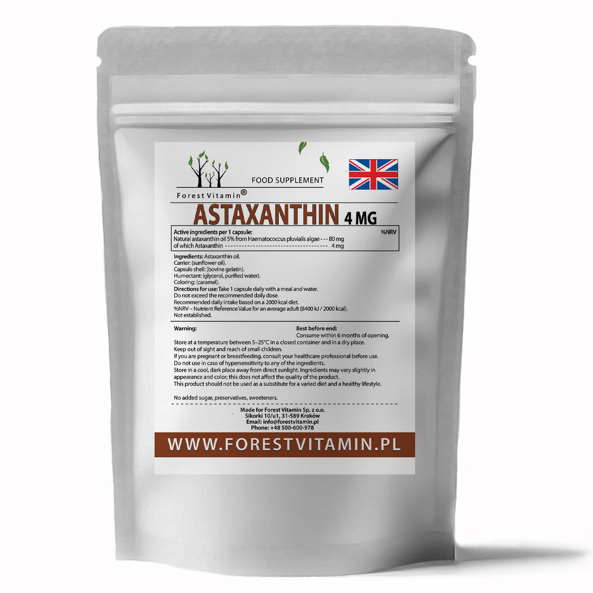 Forest Vitamin – Astaxanthin – Természetes asztaxantin 4 mg – 60 lágyzselatin kapszula