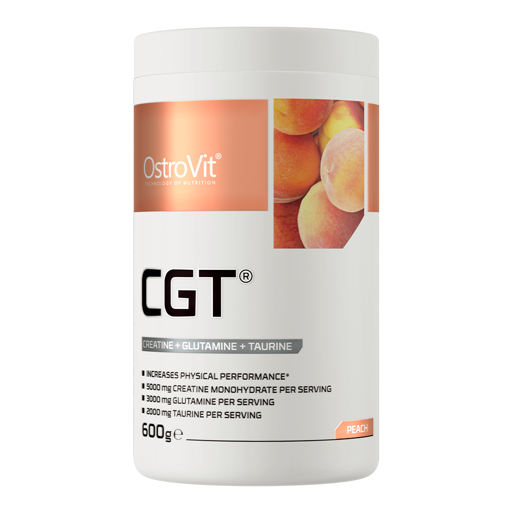 OstroVit Kreatin + Glutamin + Taurin, Barack ízű, 600 g, CGT, elülső csomagolás