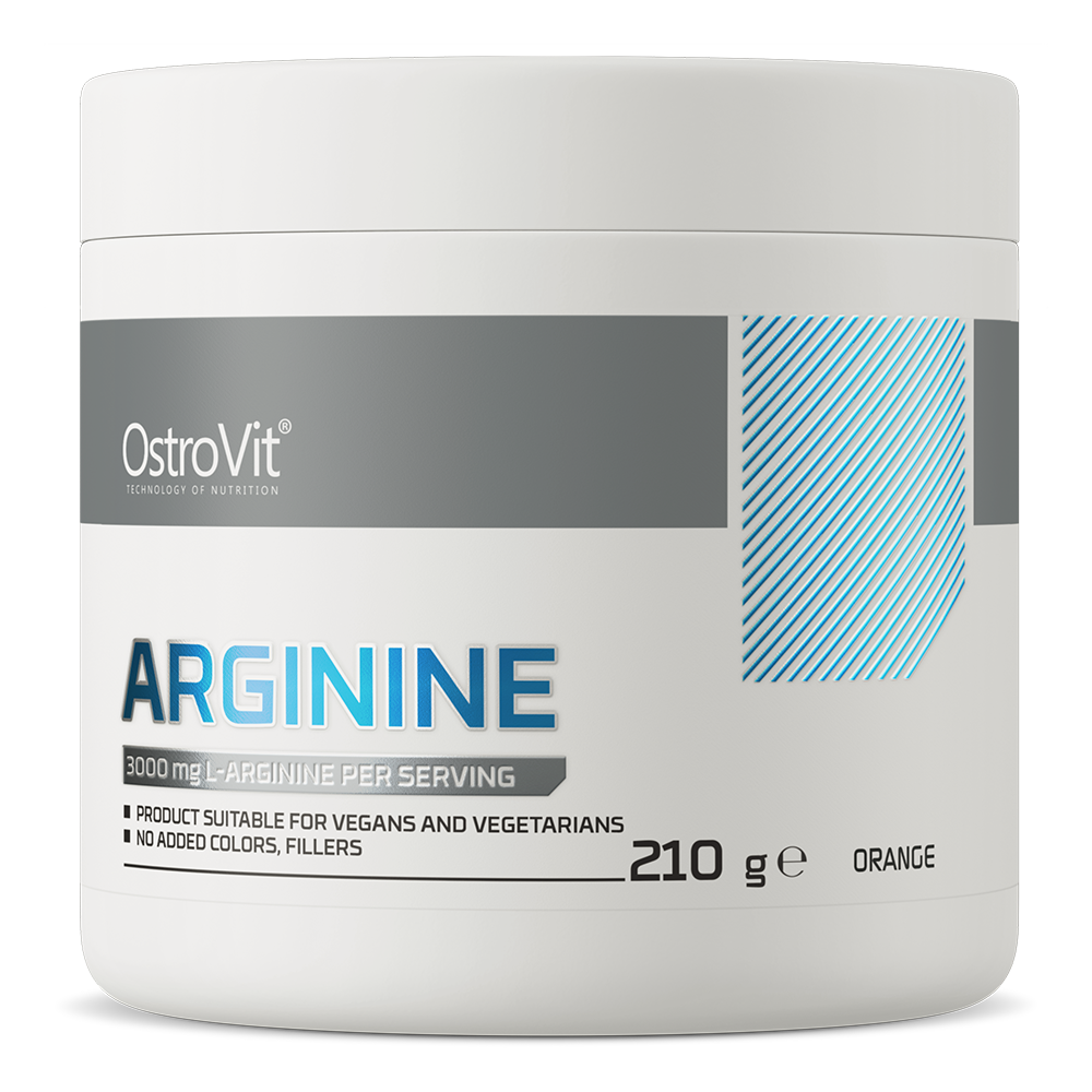 OstroVit L-arginin por, Narancs ízű, 210 g, L-Arginine, elülső csomagolás