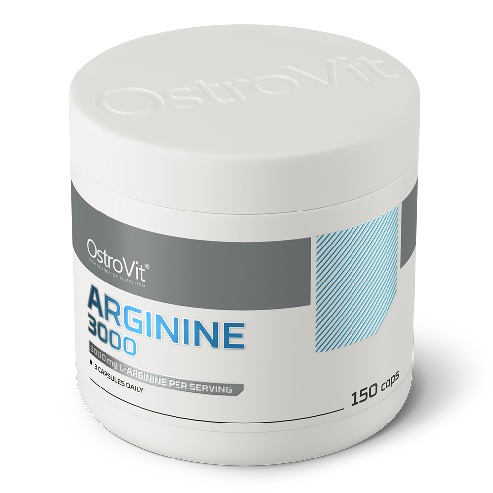 OstroVit L-arginin 3000 mg, 150 kapszula, L-Arginine, hátoldali címke és termékinformációk