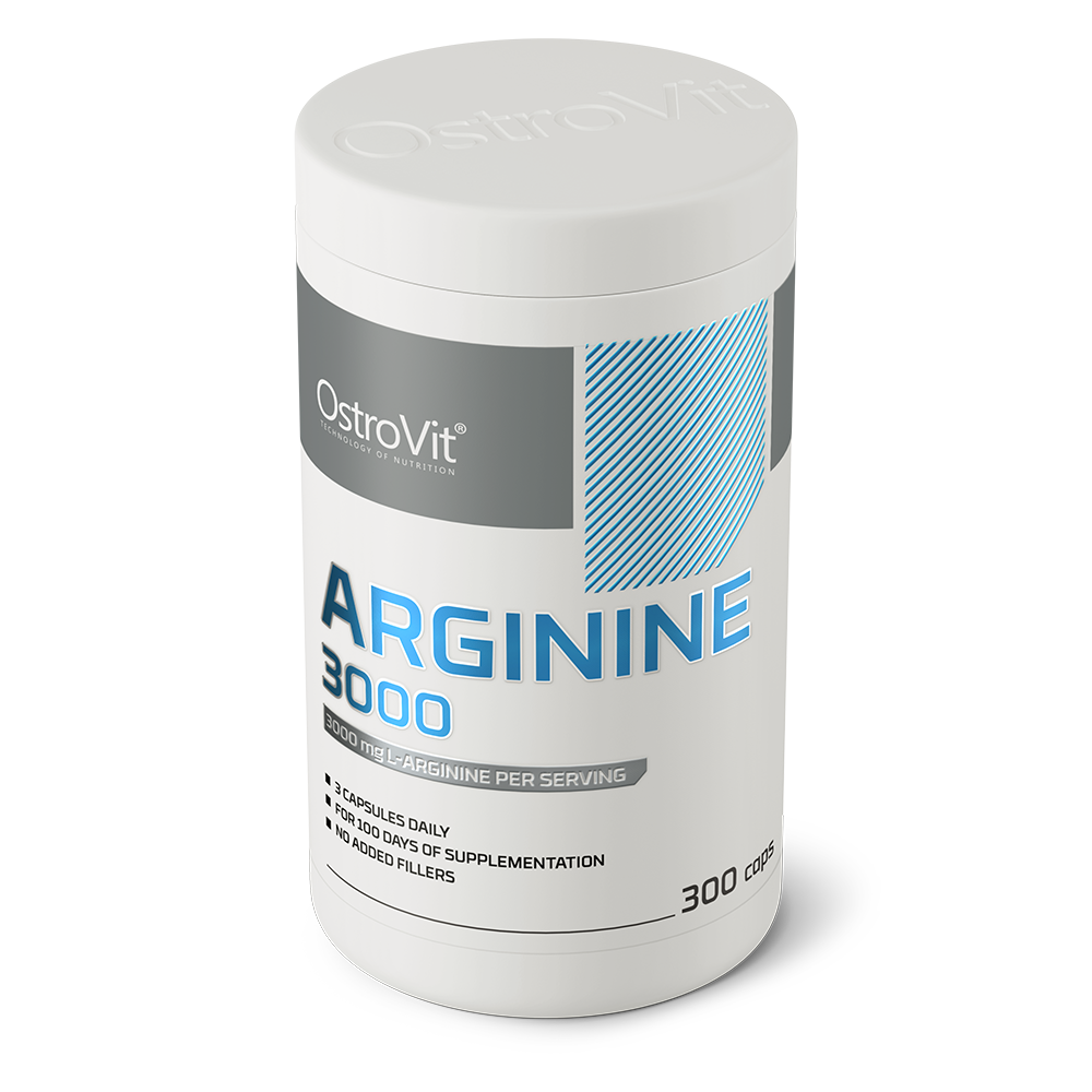 OstroVit L-arginin 3000 mg, 300 kapszula, L-Arginine, hátoldali címke és termékinformációk