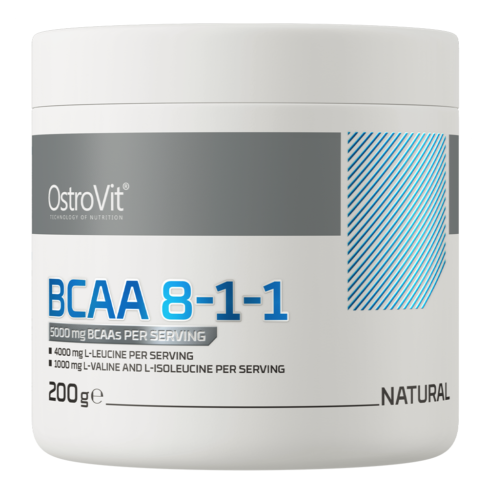 OstroVit BCAA 8-1-1 italpor, Ízesítetlen, 200 g, elülső csomagolás