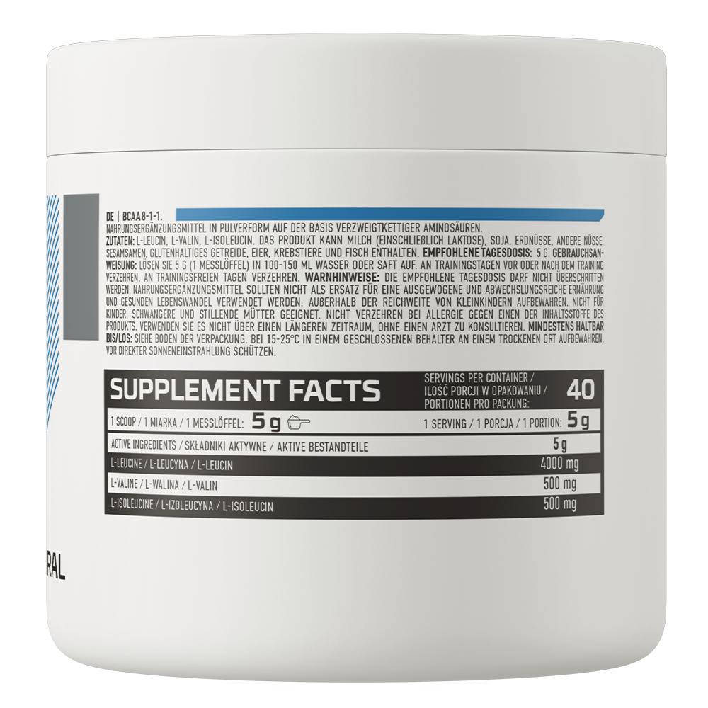 OstroVit BCAA 8-1-1 italpor, Ízesítetlen, 200 g, összetevők és adagolási információk