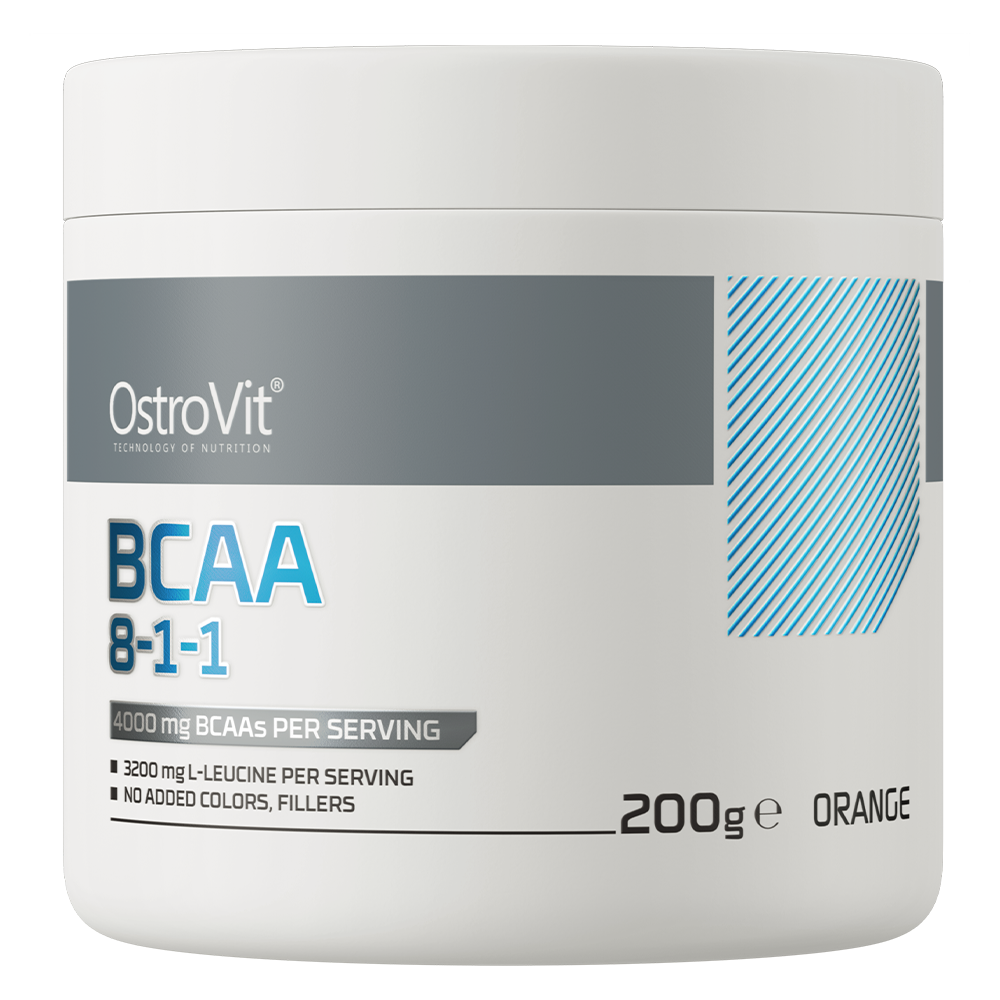 OstroVit BCAA 8-1-1 italpor, Narancs ízű, 200 g, elülső csomagolás