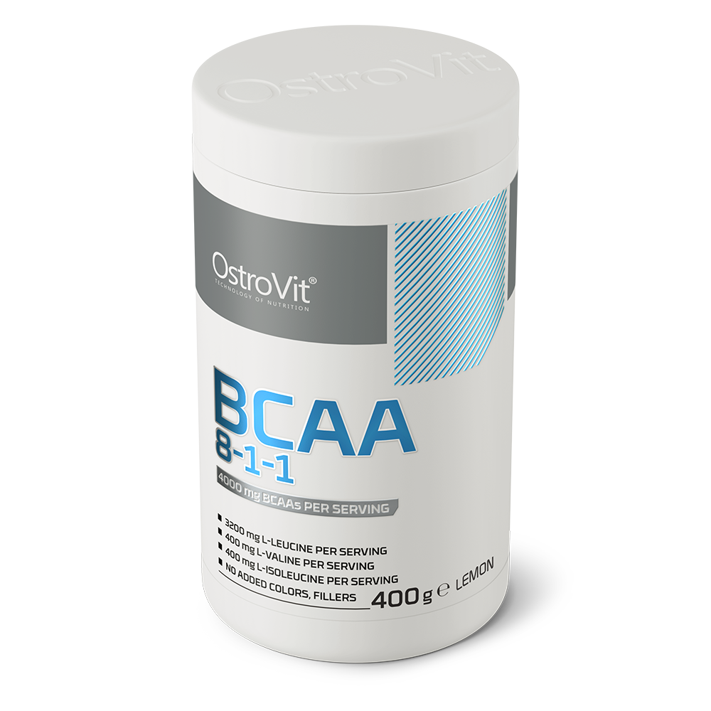OstroVit BCAA 8-1-1 italpor, Citromos 400 g, hátoldali címke és termékinformációk