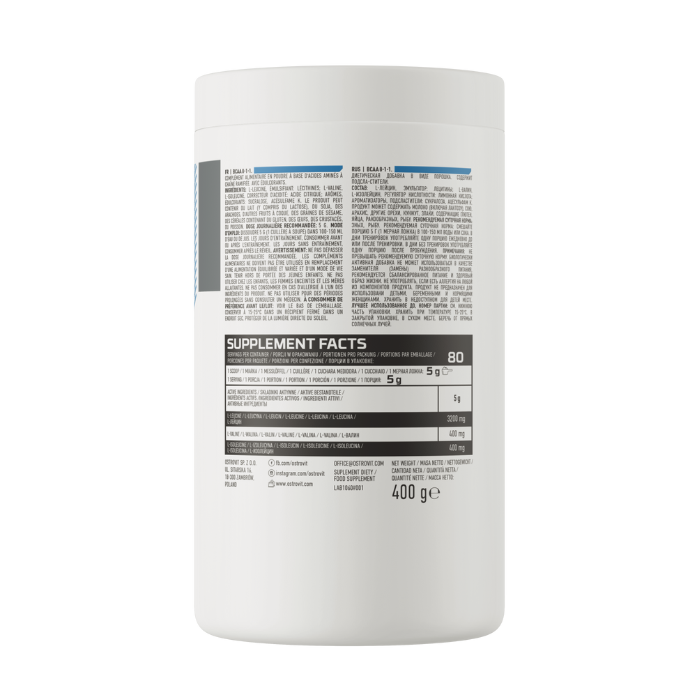 OstroVit BCAA 8-1-1 italpor, Citromos 400 g, összetevők és adagolási információk