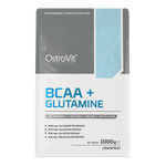 OstroVit BCAA + Glutamin italpor, Grapefruit ízű, 1000 g, hátoldali címke és termékinformációk
