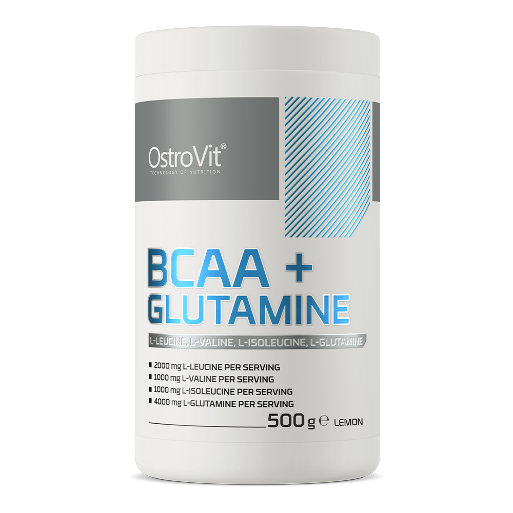 OstroVit BCAA + Glutamin por, Citrom ízű, 500 g, elülső csomagolás