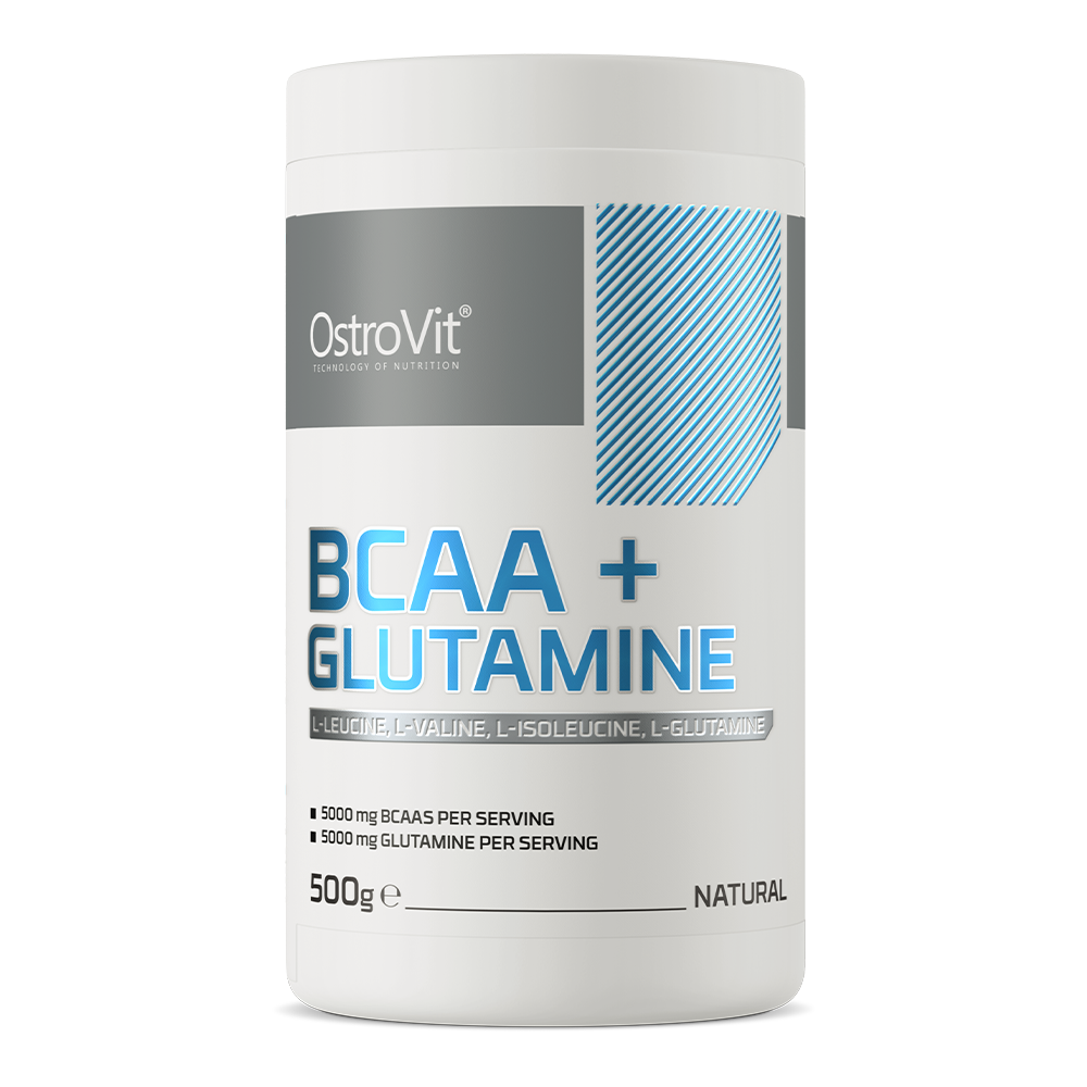 OstroVit BCAA + Glutamin por, 500 g, elülső csomagolás