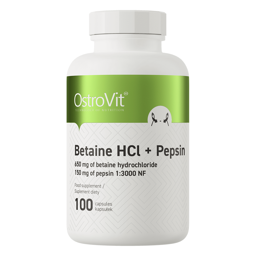 OstroVit Betain HCl + Pepszin, 100 kapszula, Betaine HCl + Pepsin, elülső csomagolás