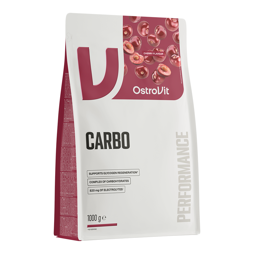 OstroVit Carbo szénhidrátpor, Cseresznye ízű, 1000 g, elülső csomagolás