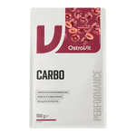 OstroVit Carbo szénhidrátpor, Cseresznye ízű, 1000 g, hátoldali címke és termékinformációk