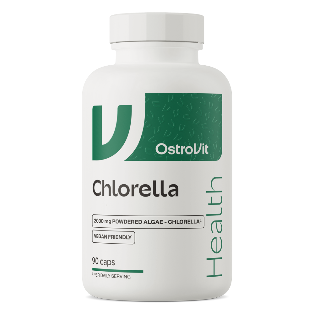 OstroVit Chlorella, 90 kapszula, porított chlorella alga – doboz elölnézet