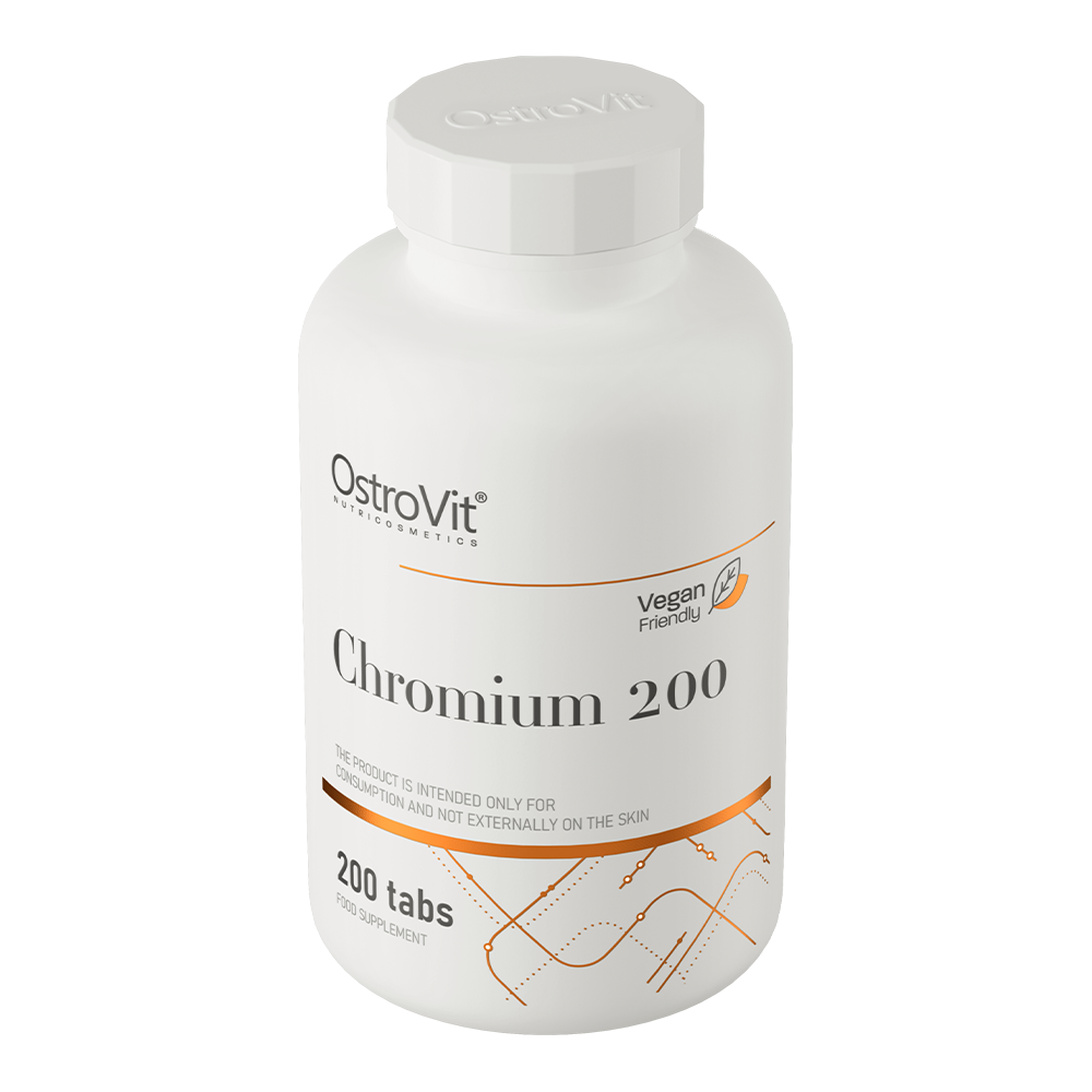 OstroVit Króm-pikolinát 200 µg vegán, 200 tabletta, Chromium, hátoldali címke és termékinformációk