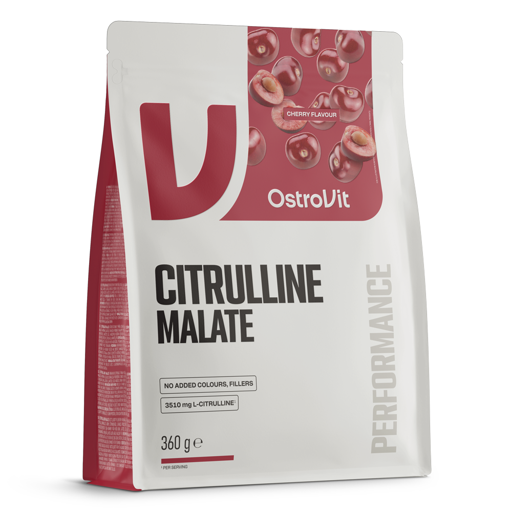 OstroVit Citrulline 360 g, cseresznye ízű citrullin-malát por, csomagolás elölről