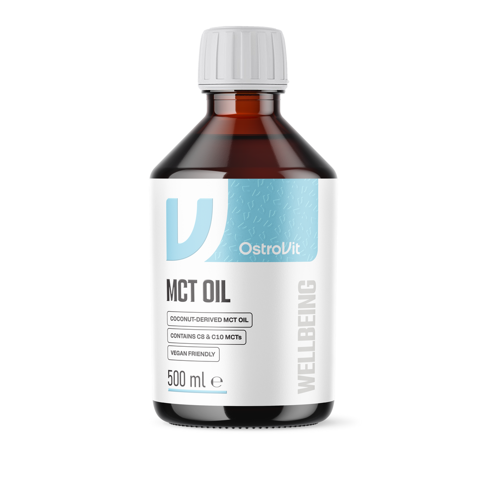 OstroVit Prémium kókusz MCT olaj natúr, 500 ml, Premium Coconut MCT Oil, elülső csomagolás