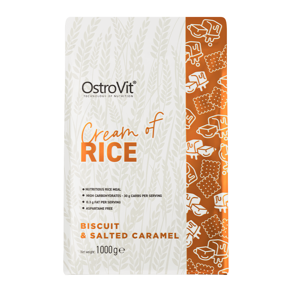 OstroVit Cream of Rice sós karamellás keksz ízű rizskása 1000 g, tasak szemből