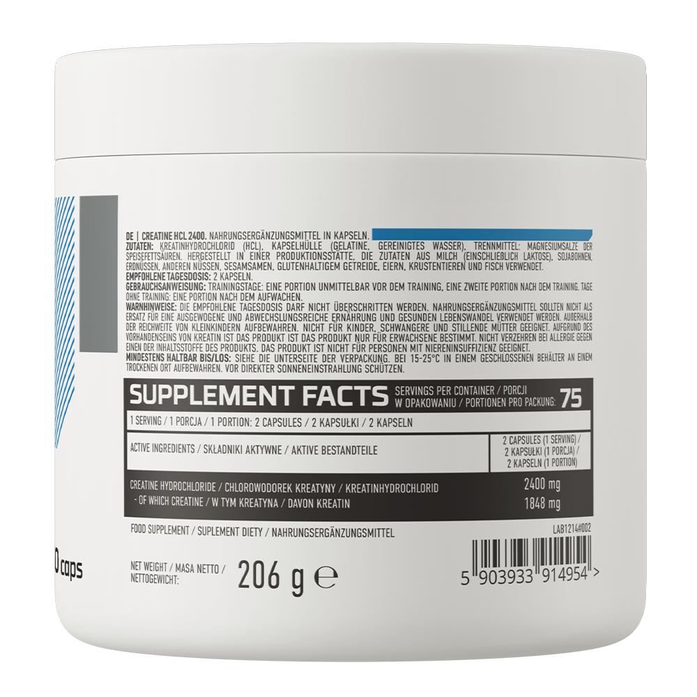 OstroVit Kreatin-hidroklorid (HCl), 150 kapszula, Creatine HCl, összetevők és adagolási információk