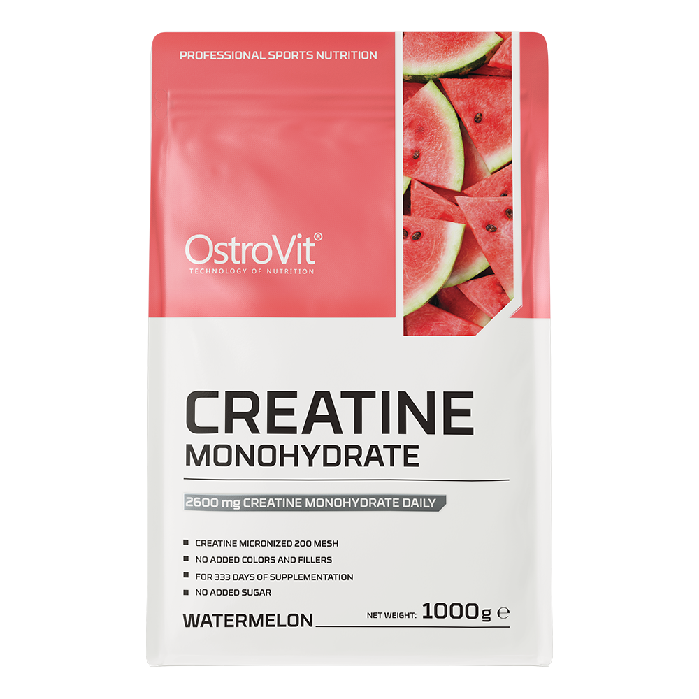OstroVit Kreatin-monohidrát por, 1000 g, görögdinnye ízű változat, hátoldali címke