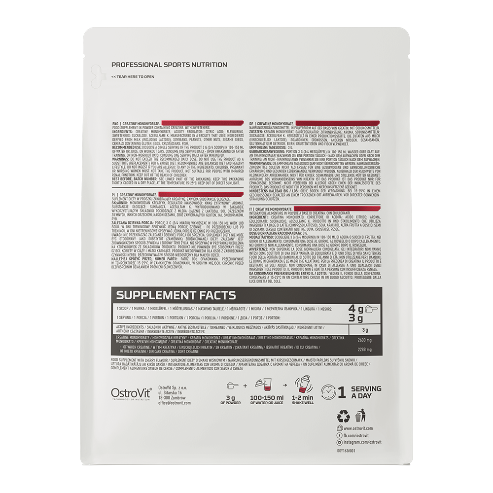 OstroVit - Kreatin-monohidrát por – Cseresznye – 300 g