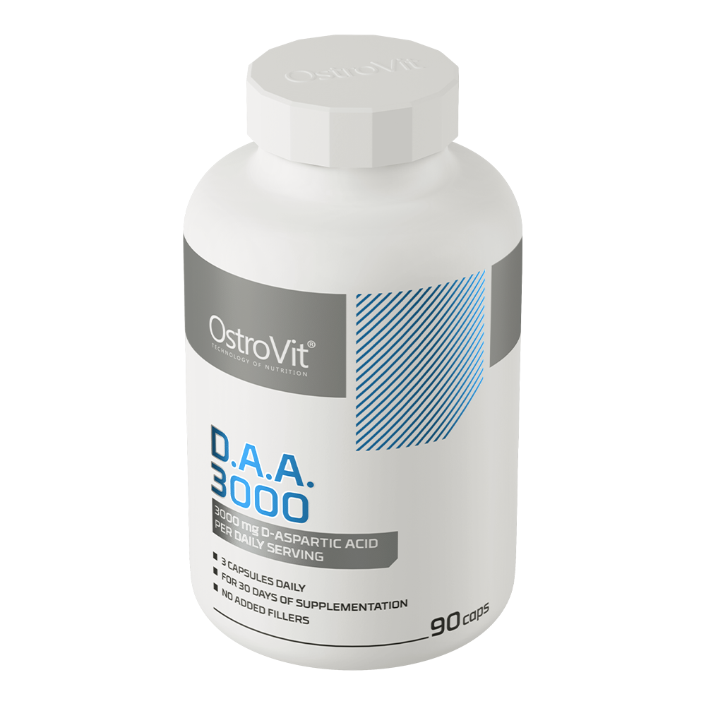 OstroVit D-aszparaginsav 3000 mg, 90 kapszula, DAA, hátoldali címke és termékinformációk