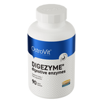 OstroVit Digezyme emésztőenzim, 90 tabletta, Digestive Enzyme Complex, hátoldali címke és termékinformációk