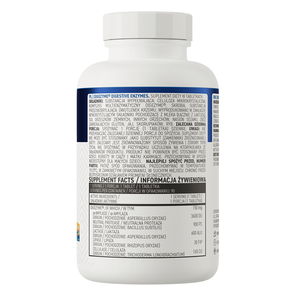 OstroVit Digezyme emésztőenzim, 90 tabletta, Digestive Enzyme Complex, összetevők és adagolási információk