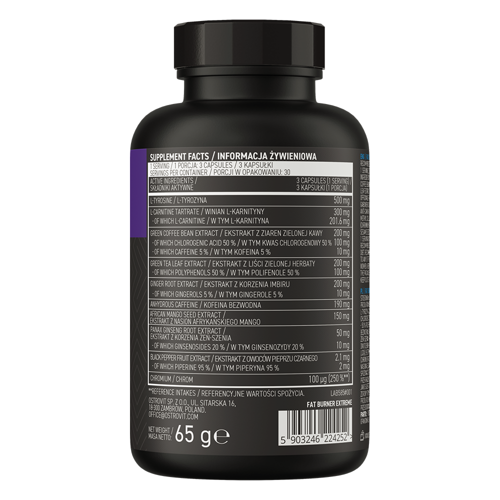 OstroVit Fat Burner Extreme zsírégető, 90 kapszula, összetevők és adagolási információk