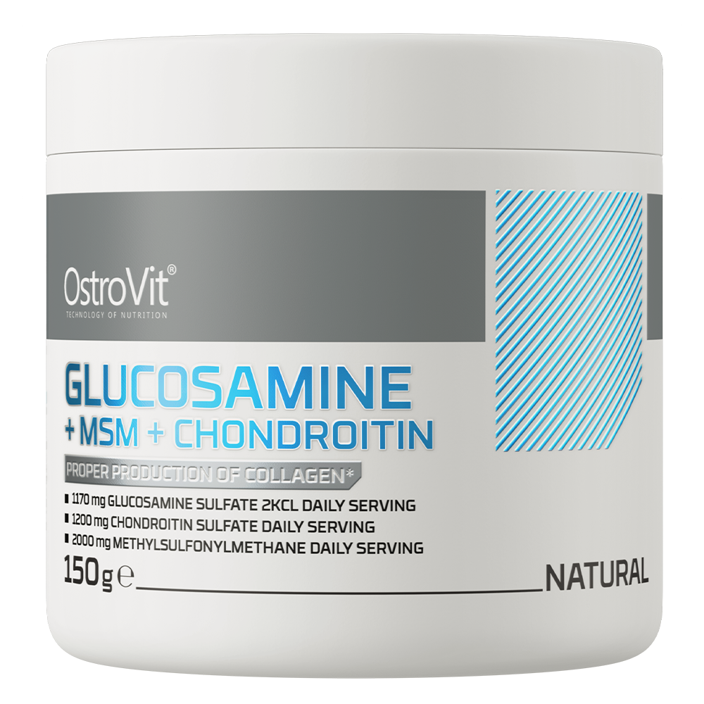 OstroVit Glükózamin + MSM + Kondroitin por, Ízesítetlen, 150 g, elülső csomagolás