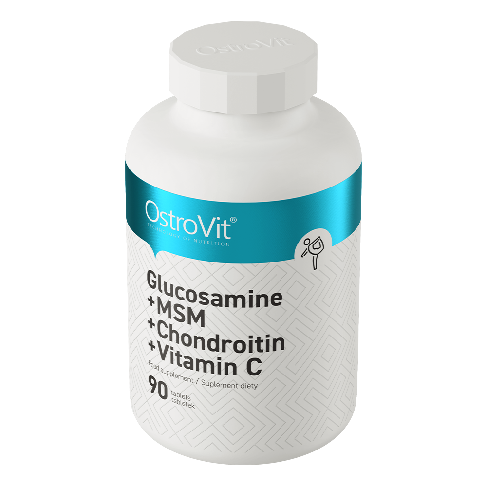 OstroVit Glükózamin + MSM + Kondroitin + C-vitamin, 90 tabletta, hátoldali címke és termékinformációk
