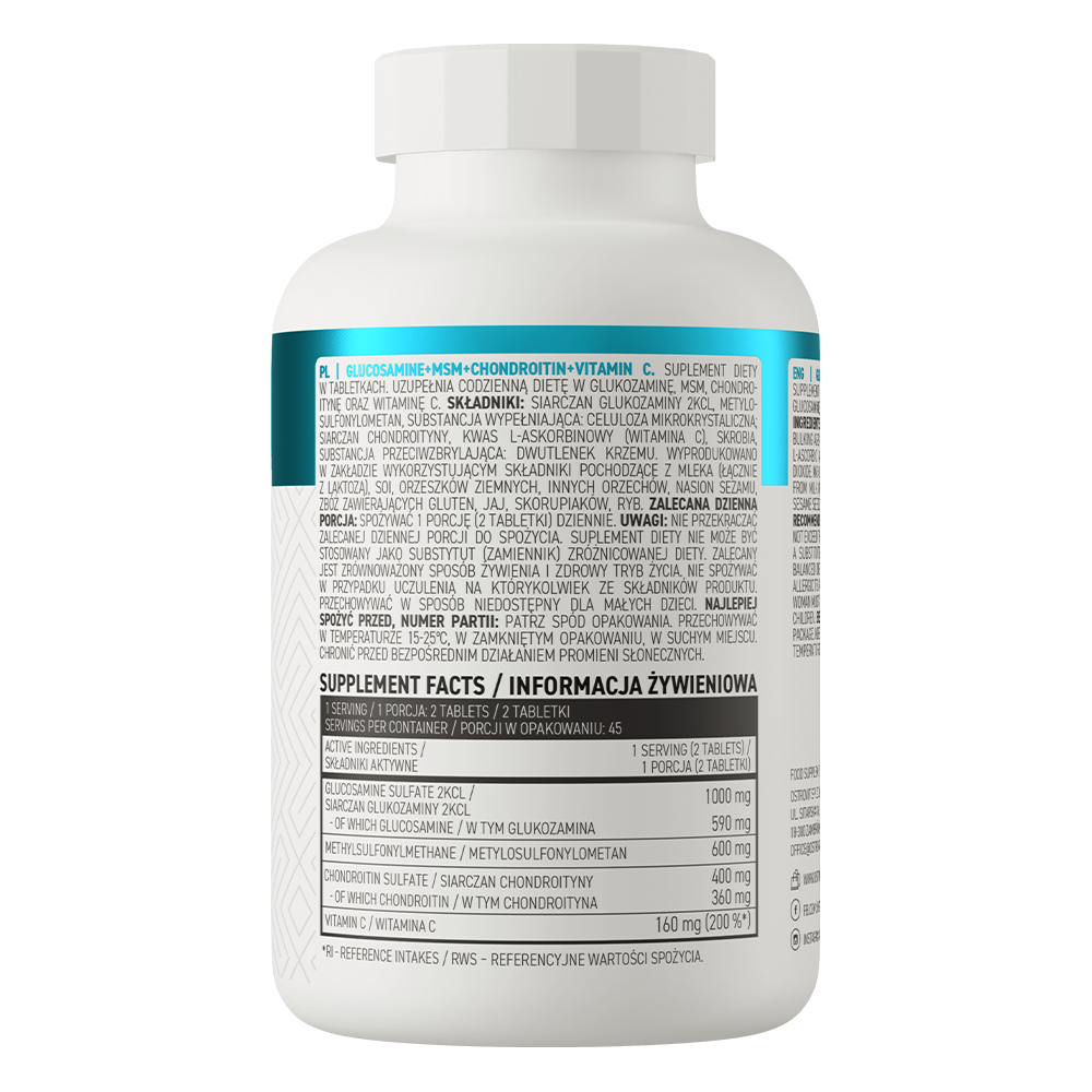 OstroVit Glükózamin + MSM + Kondroitin + C-vitamin, 90 tabletta, összetevők és adagolási információk