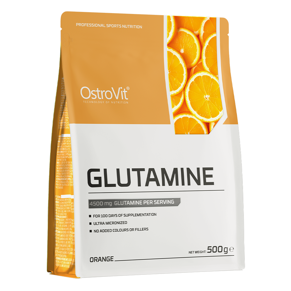 OstroVit L-glutamin por, Narancs, 500 g, L-Glutamine, elülső csomagolás