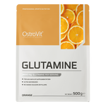 OstroVit L-glutamin por, Narancs, 500 g, L-Glutamine, hátoldali címke és termékinformációk