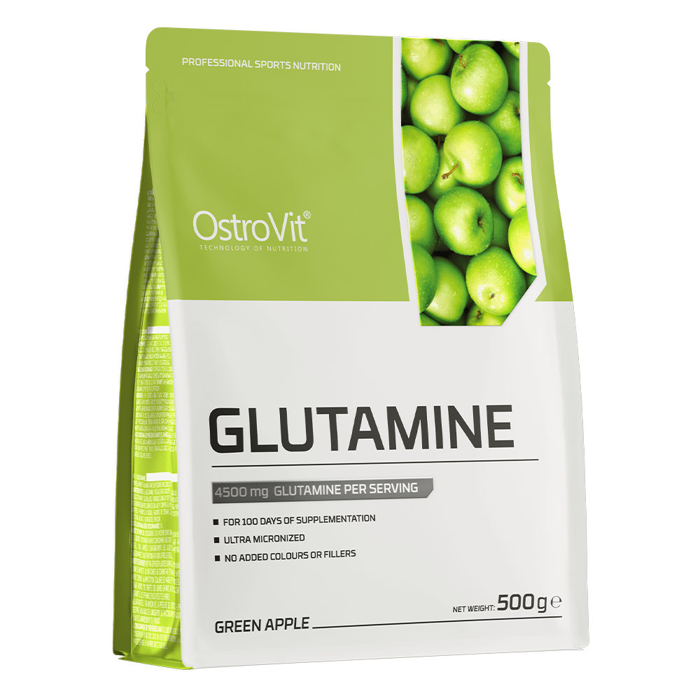OstroVit L-glutamin por, Zöld alma, 500 g, L-Glutamine, elülső csomagolás