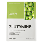 OstroVit L-glutamin por, Zöld alma, 500 g, L-Glutamine, hátoldali címke és termékinformációk