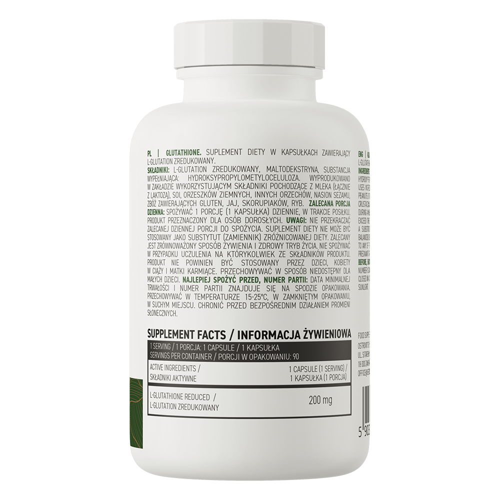 OstroVit Glutation 200 mg vegán, 90 kapszula, Glutathione, összetevők és adagolási információk