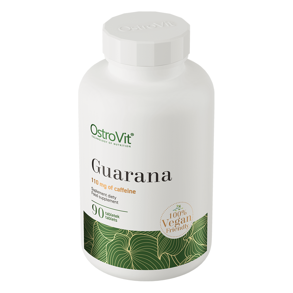 OstroVit Guarana 500 mg vegán, 90 tabletta, hátoldali címke és termékinformációk