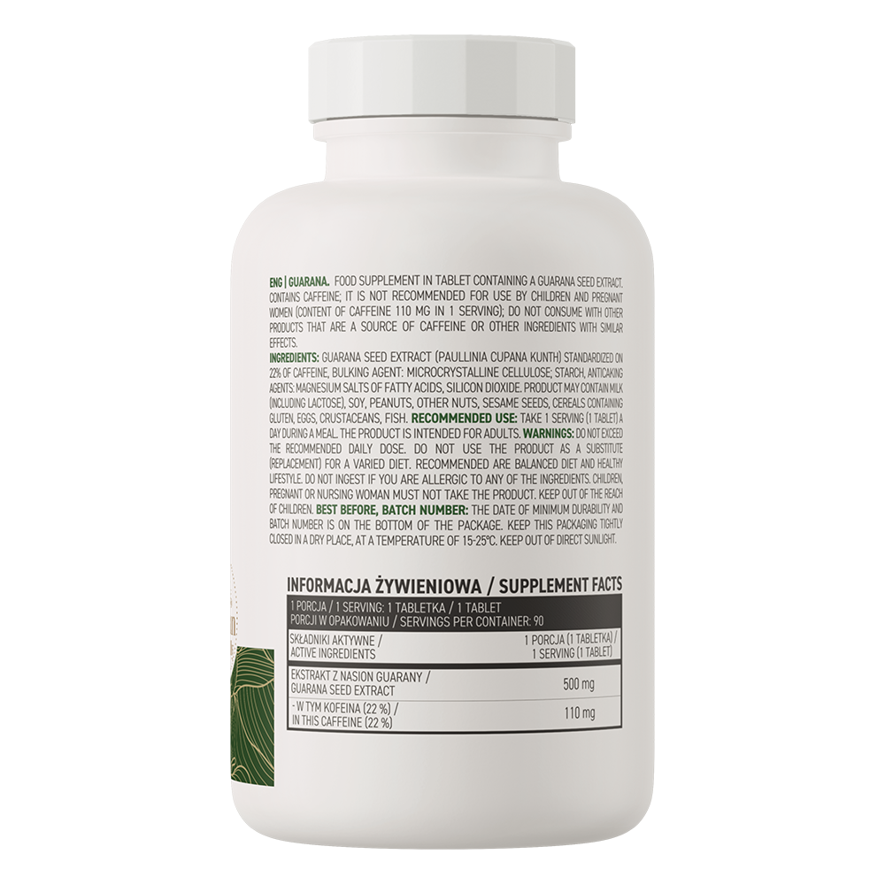 OstroVit Guarana 500 mg vegán, 90 tabletta, összetevők és adagolási információk