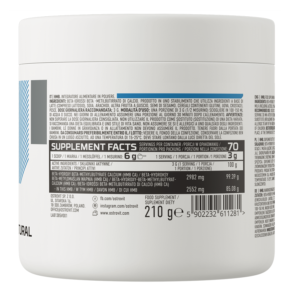 OstroVit HMB por, 210 g, Beta-Hydroxy-Beta-Methylbutyrate, összetevők és adagolási információk