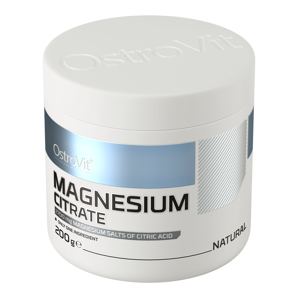 OstroVit Magnézium-citrát por, 200 g, Magnesium Citrate, hátoldali címke és termékinformációk