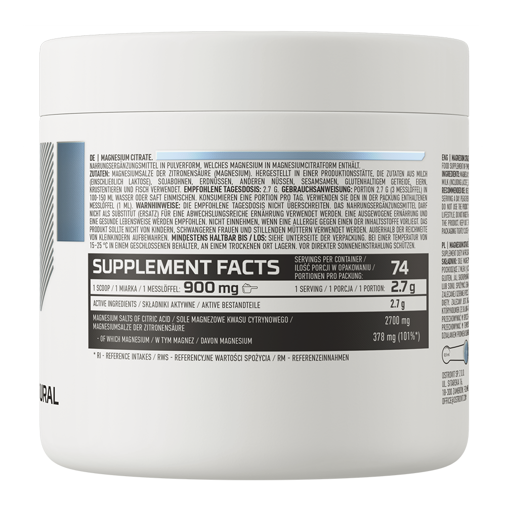 OstroVit Magnézium-citrát por, 200 g, Magnesium Citrate, összetevők és adagolási információk
