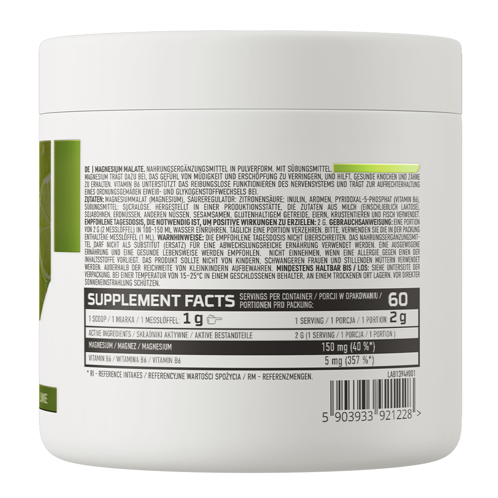OstroVit Magnézium-malát por, Lime ízű, 120 g, Magnesium Malate, összetevők és adagolási információk