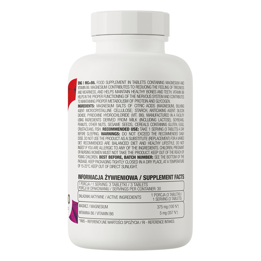OstroVit Magnézium + B6-vitamin, 90 tabletta, Mg + B6, összetevők és adagolási információk