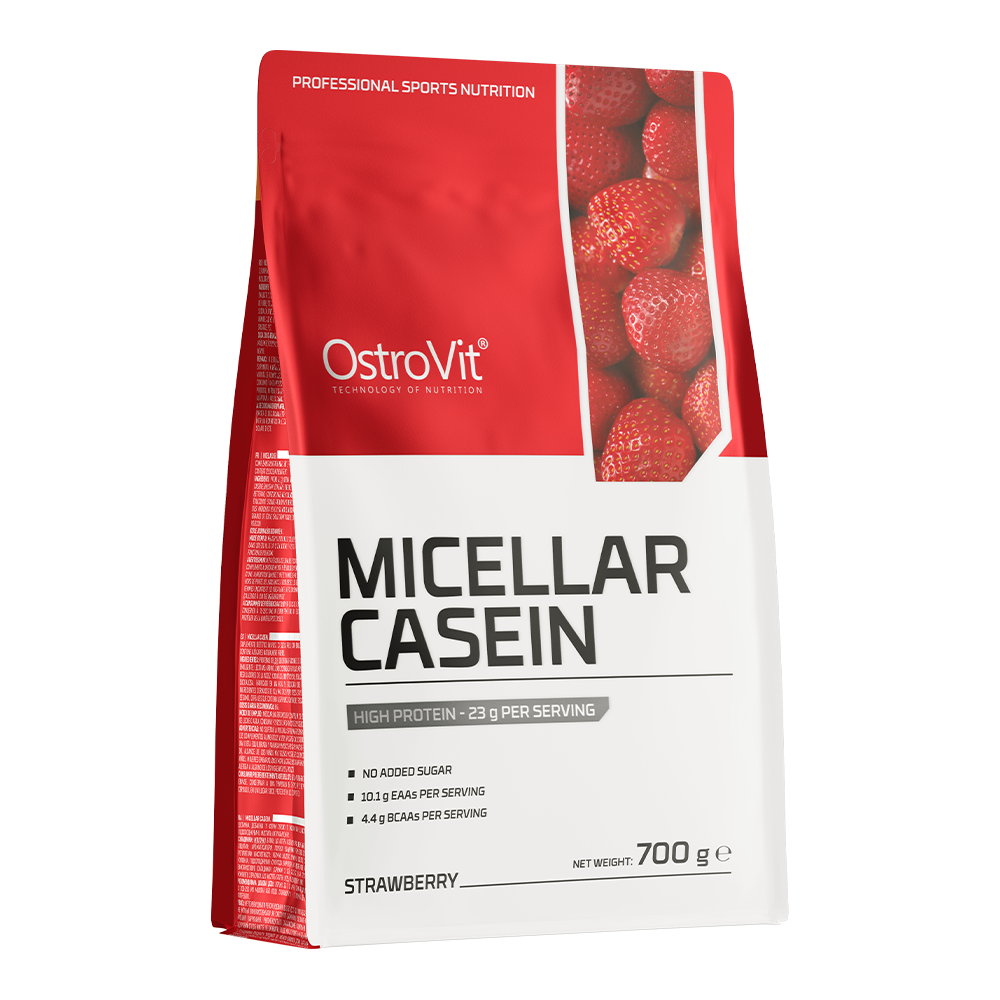 OstroVit Micellar Casein micelláris kazein, 700 g, eper változat, elülső csomagolás