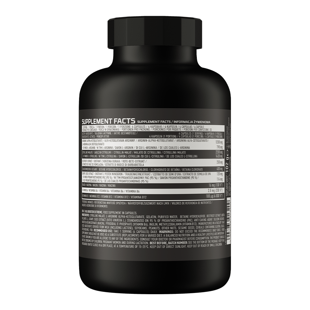 OstroVit N.O. Booster Extreme, 80 kapszula, Pre-Workout Complex, összetevők és adagolási információk