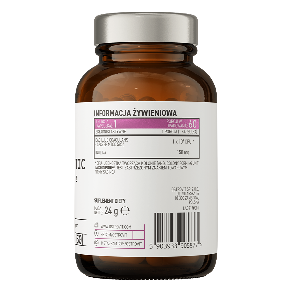 OstroVit Pharma Probiotikum LactoSpore, 60 kapszula, PRO-60 BIOTIC, összetevők és adagolási információk