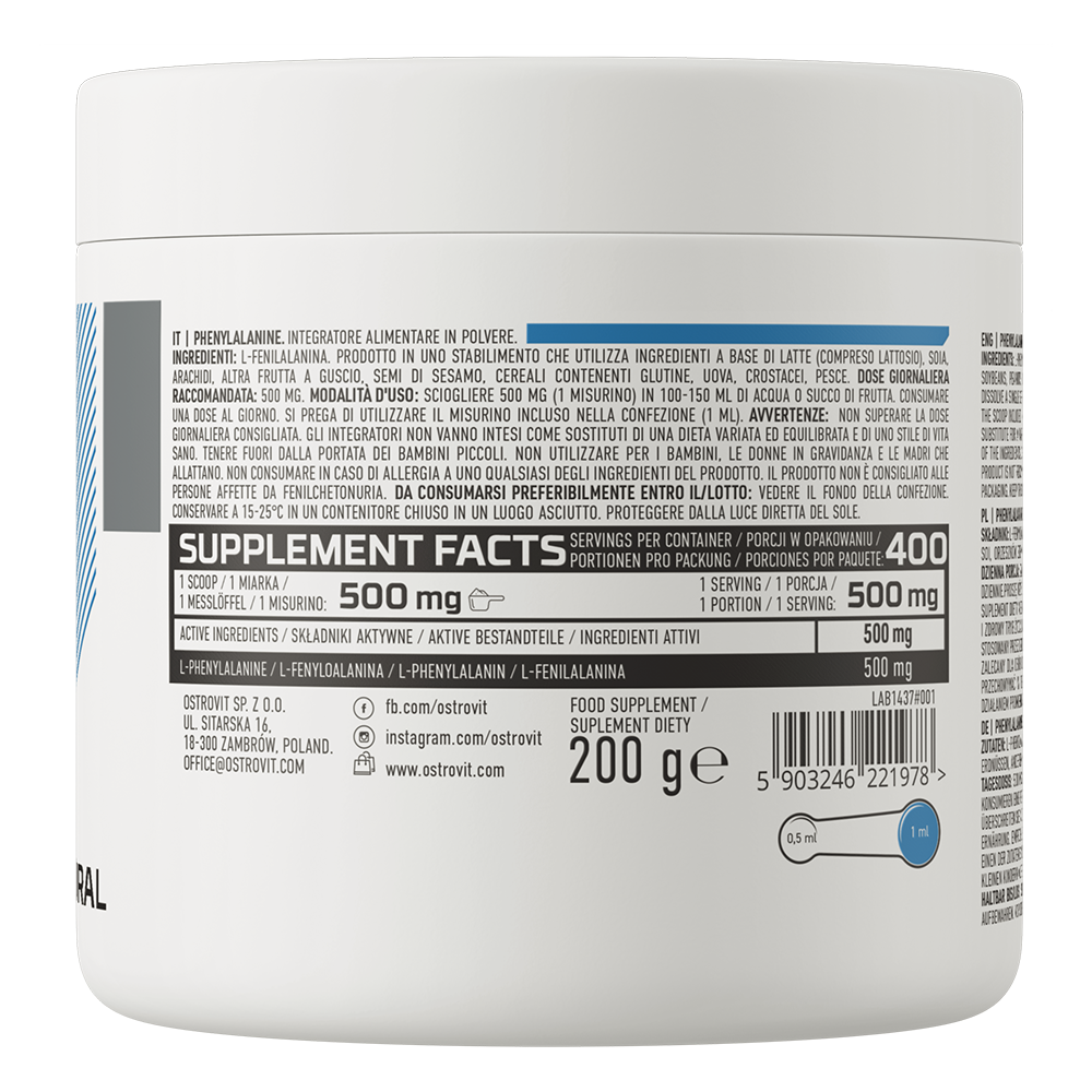 OstroVit L-fenilalanin por, 200 g, elülső csomagolás