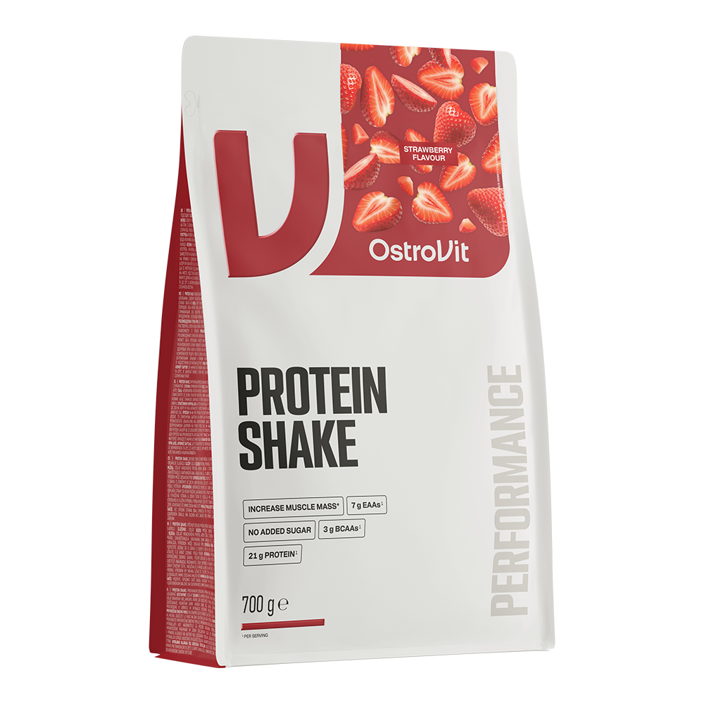 OstroVit Protein Shake fehérjepor, Eper ízű, 700 g, elülső csomagolás