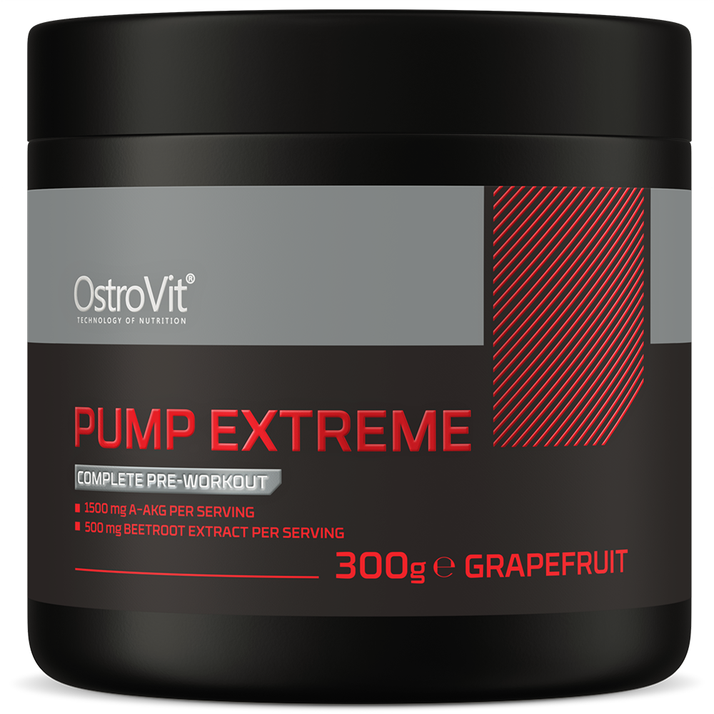 OstroVit Pump Extreme edzés előtti por, 300 g, Grapefruit ízű változat, elülső csomagolás