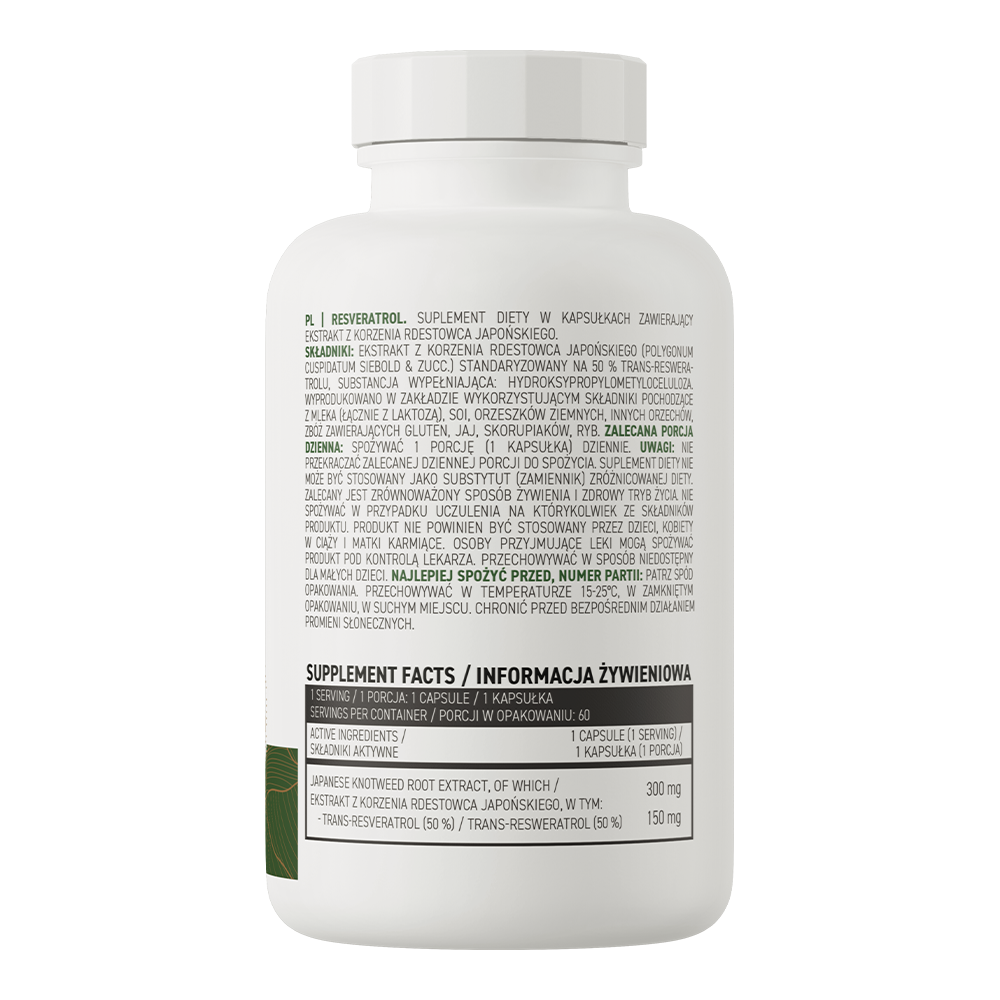 OstroVit Resveratrol 125 mg, 60 kapszula, összetevők és adagolási információk